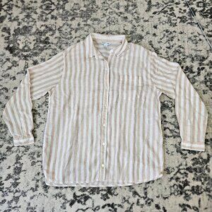 Old Navy Linen-Blend Striped Boyfriend Button-Up Shirt - Size Large Tall